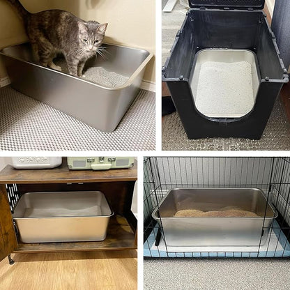 Stainless Steel Cat Litter Box, 23.6"x15.8"x8" XXL Stainless Steel Litter Box 8 - Image 7