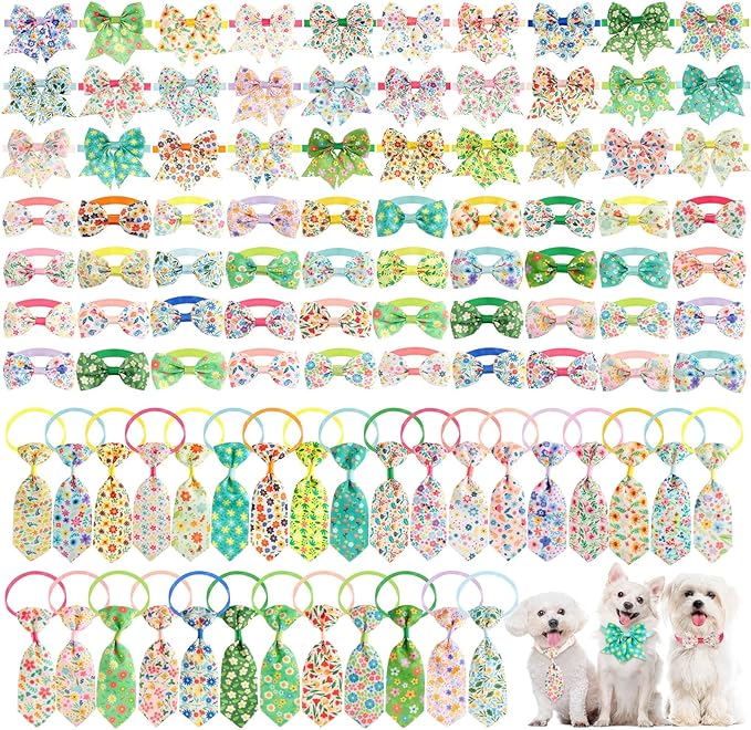 Reginary 100 Pieces Dog Bow Tie Collar Set Include 40 Dog Neckties, and 30 by Reginary