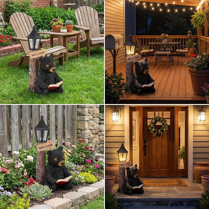 Lyeasw Garden Statues Bears, Solar Reading Bear Statue - Image 9