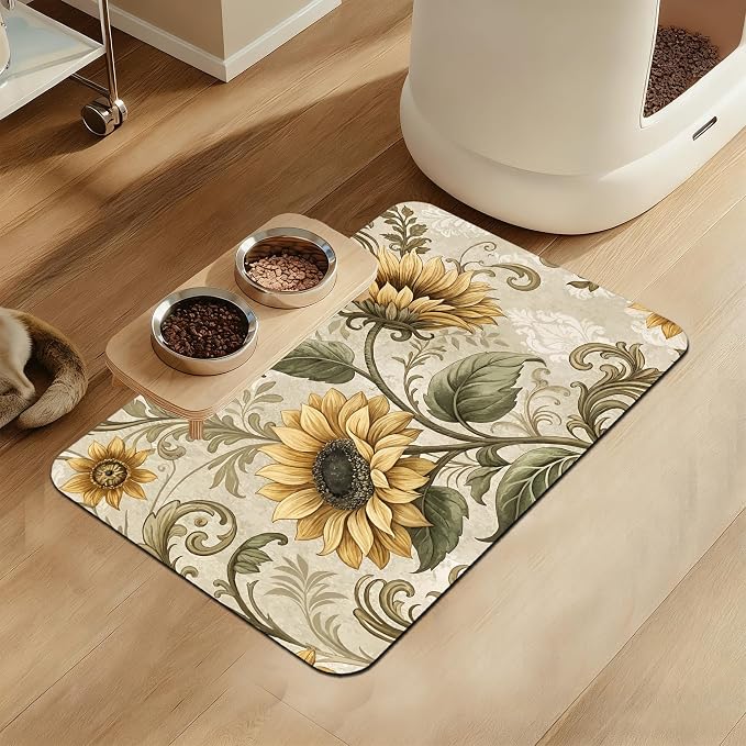 Vintage Sunflower Pet Feeding Mat by LUTASER