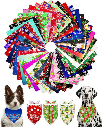PET SHOW 50 Pack Christmas Big Dog Bandanas Bulk XL Washable Happy New Year by PETSHOW