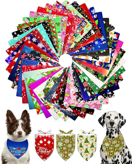 PET SHOW 50 Pack Christmas Big Dog Bandanas Bulk XL Washable Happy New Year by PETSHOW