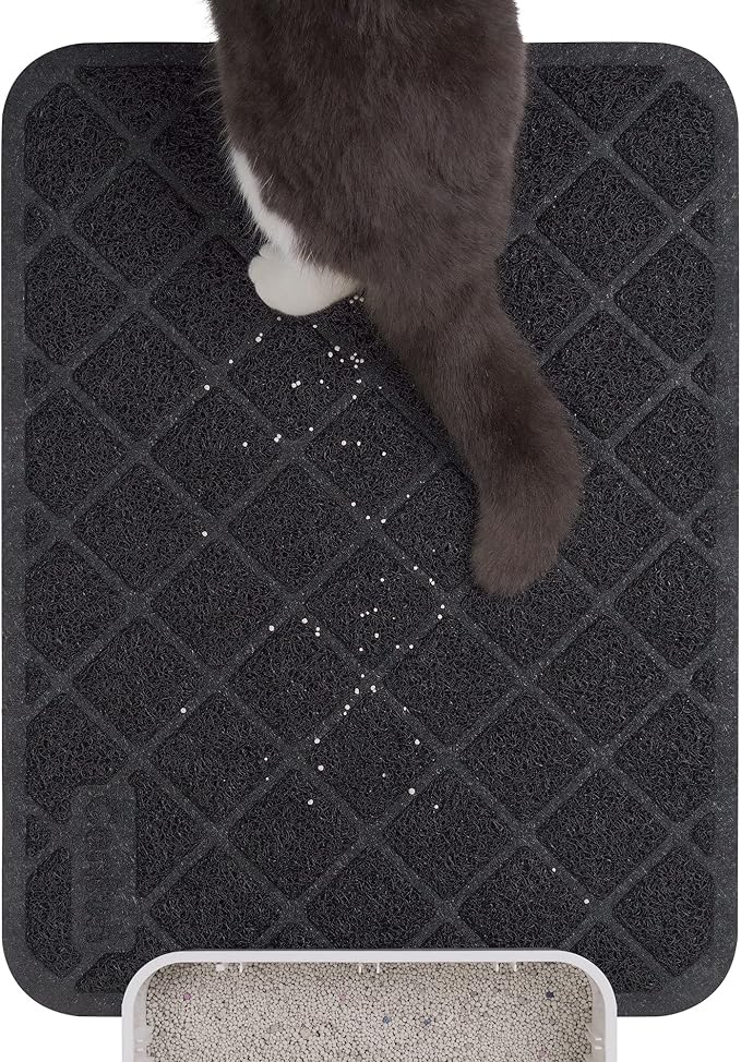 PVC Cat Litter Mat 24" x 15" Inch Black, Less Waste Cat Litter Box Mat by Conlun