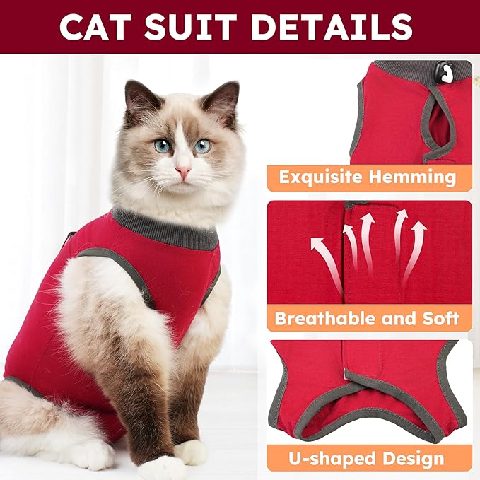 Cat Recovery Suit for Spay Abdominal Wounds, Kitten Onesie Bodysuit for Cats - Image 4