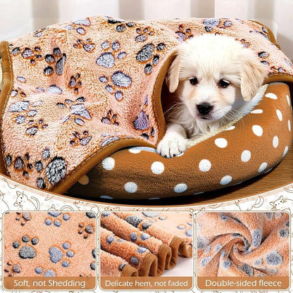 Tegeme 12 Pcs Pet Blankets Soft Fluffy Fleece Dog Cat Warm Paw Print Pattern - Image 3