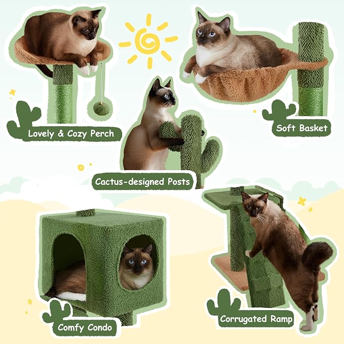 Yaheetech | Cactus Cat Tree | 59.5in Cat Tower w/Cute Perch, Cozy Condo - Image 5