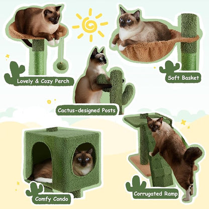 Yaheetech | Cactus Cat Tree | 59.5in Cat Tower w/Cute Perch, Cozy Condo - Image 5