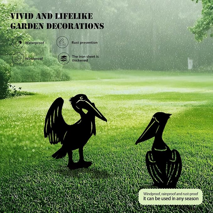3 Pack Pelican Metal Garden Decorative Stakes, Weather Proof Silhouette Statues - Image 3