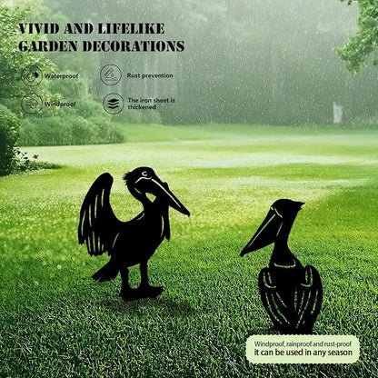 3 Pack Pelican Metal Garden Decorative Stakes, Weather Proof Silhouette Statues - Image 3