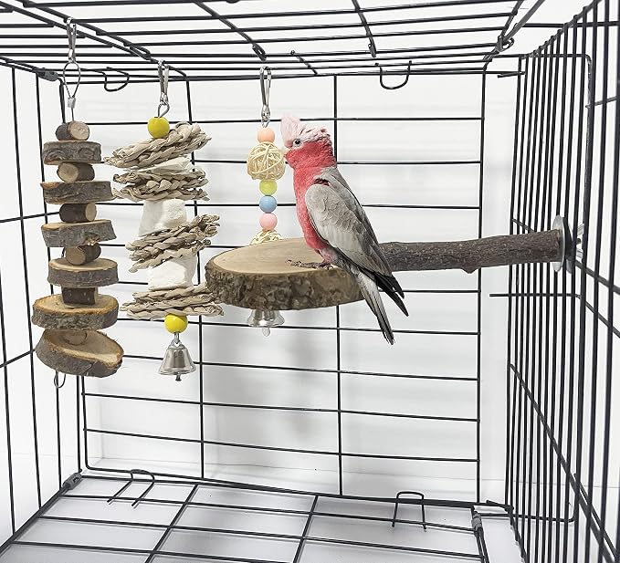kathson 8PCS Wood Bird Perch Natural Parakeet Perches Bird Swing Chew Toys - Image 5