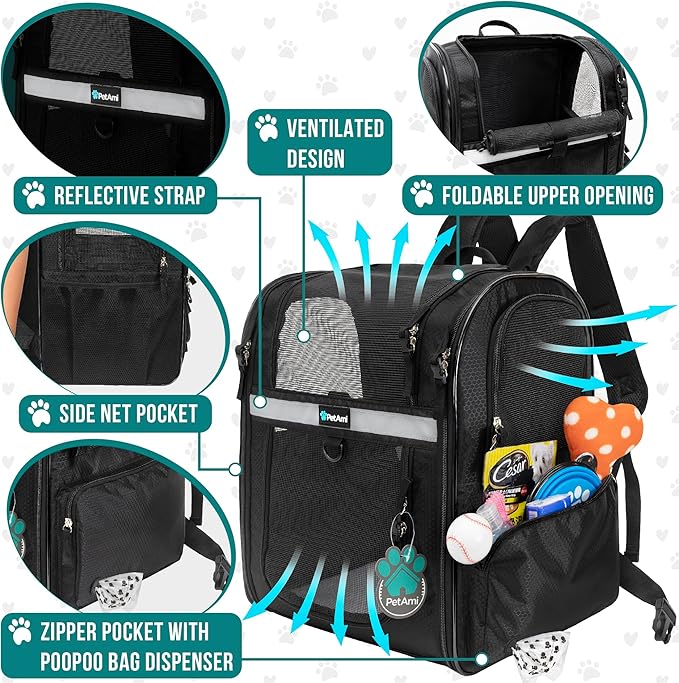 PetAmi Dog Backpack Carrier for Small Large Cat, Ventilated Pet Hiking Backpack - Image 3