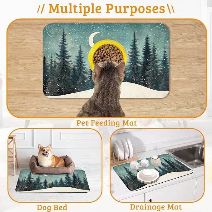 Pet Feeding Mat, Abstract Forest Absorbent Dog Cat Food Mat Moon Dog Mat - Image 7