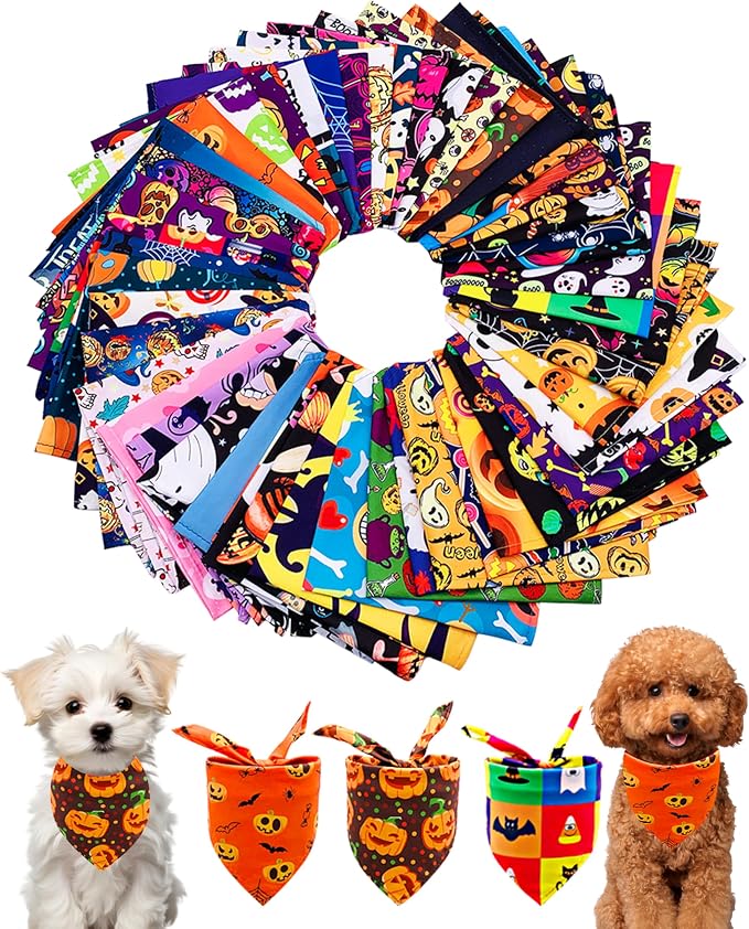 PET SHOW 50 Pack Halloween Small Dog Bandanas Bulk XS Washable Puppy Girl Boy by PETSHOW