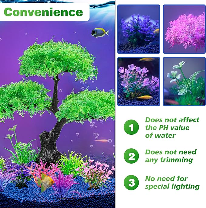 Ameliade Aquarium Artificial Plastic Plants Decoration, Aquarium Tree Decor Set - Image 6