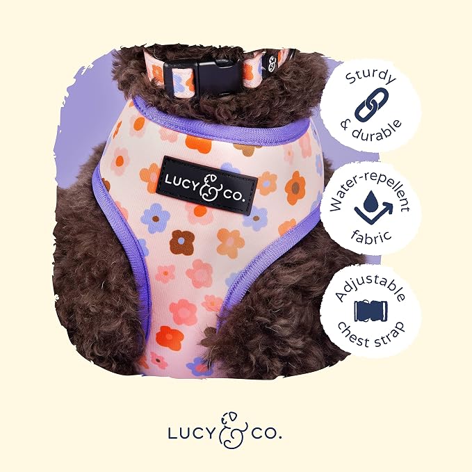 Lucy & Co. Purple with Coral Floral Wave, Cute Reversible Dog Harness Walking - Image 4
