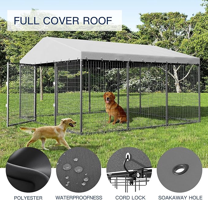 Kullavik 10x10x6 FT Large Outdoor Dog Kennel, Anti-Rust Galvanized Steel Dog Pen - Image 3