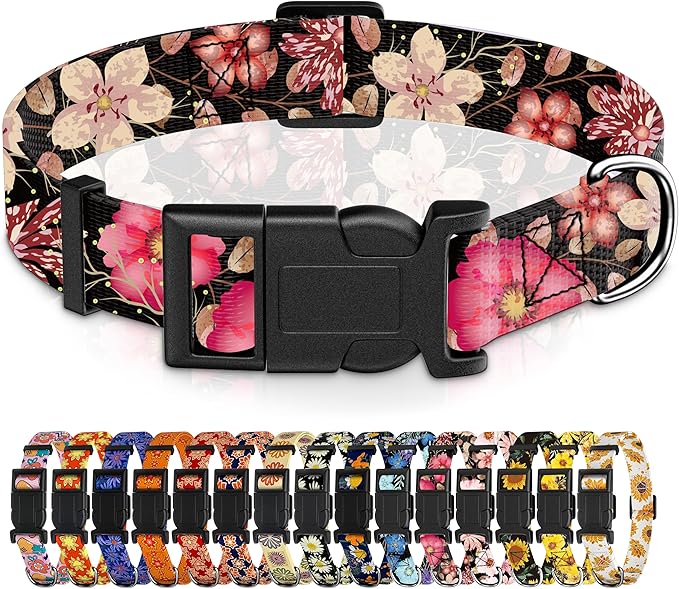 Dog Collar for Boys Girls, Flower Puppy Collar for Small Medium Large Dogs by Seyezo