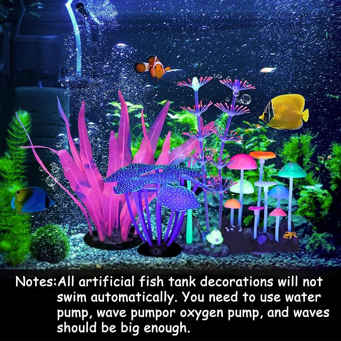 Lpraer 4 Pack Glow Aquarium Decorations Branch Coral Reef Mushroom Seaweed - Image 3