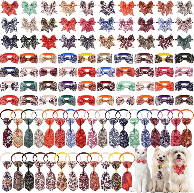 Reginary 100 Pieces Dog Bow Tie Collar Set Include 40 Dog Neckties, and 30 by Reginary