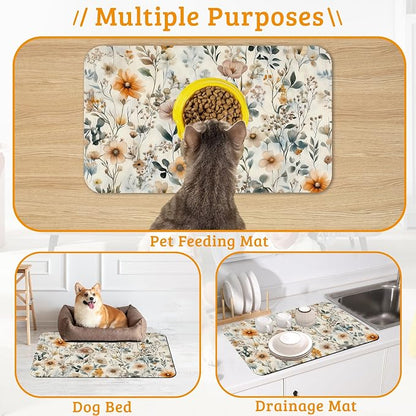Vintage Flowers Dog Cat Food Mat, Herbs Absorbent Waterproof Placemat - Image 7