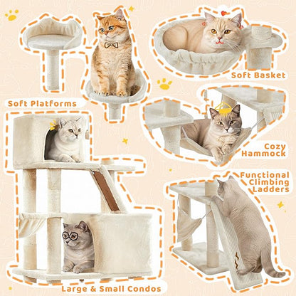 Yaheetech Cat Tree, 82.5in Large Tower w/Hammock, 2 Kitty-Ear Perches, 2 Cozy - Image 4