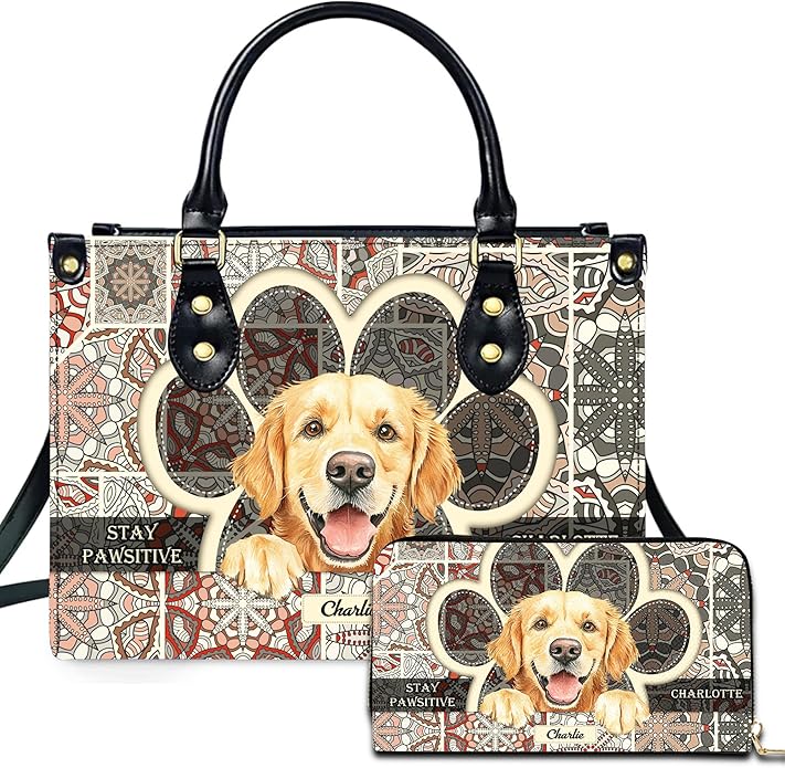 Personalized Pet Mom Leather Handbag – Custom Name Dog Cat Photo Purse by Encycom