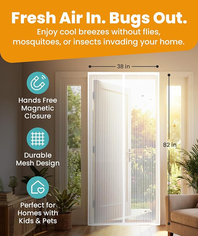 Flux Phenom Magnetic Screen Door Mesh 38x82 Inch – Easy Install, Strong Magnet - Image 2