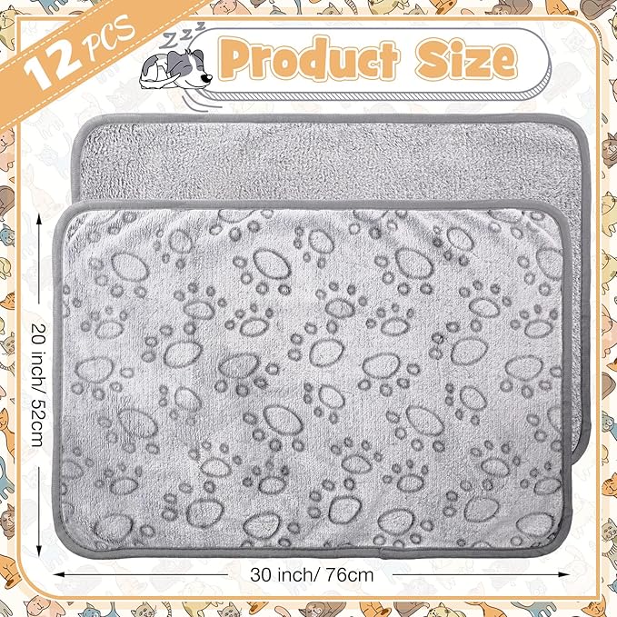 Tegeme 12 Pcs Pet Blankets Soft Fluffy Fleece Dog Cat Warm Paw Print Pattern - Image 2