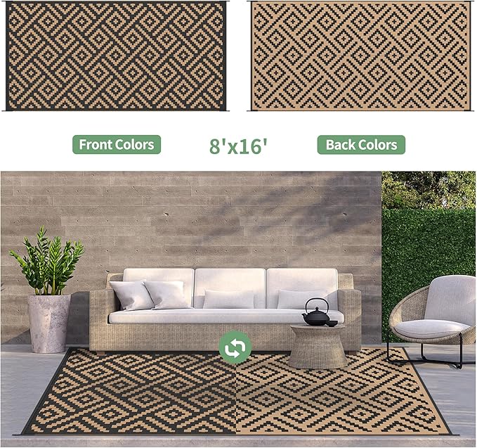 GENIMO Outdoor Rug for Patio Clearance, Reversible Plastic Straw Rugs for RV - Image 2