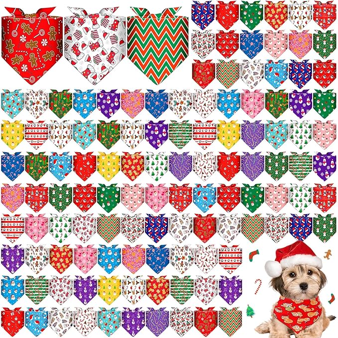 Sanwuta 120 Pcs Christmas Dog Bandanas Bulk Xmas Bandanas by Sanwuta