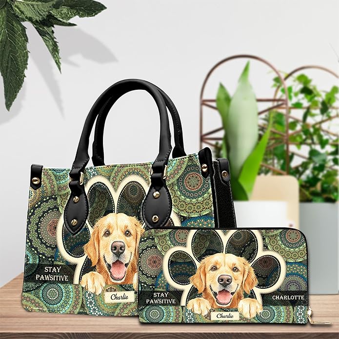Personalized Pet Mom Leather Handbag – Custom Name Dog Cat Photo Purse - Image 3
