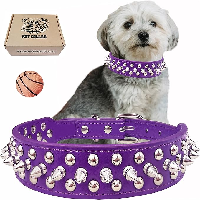 TEEMERRYCA Adjustable PU Leather Spiked Studded Dog Collars by TEEMERRYCA