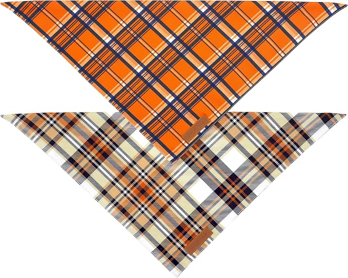 Realeaf Fall Dog Bandanas 2 Pack, Reversible Orange Plaid Holiday Pet Scarf - Image 3