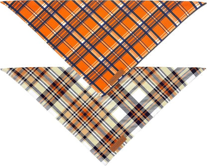 Realeaf Fall Dog Bandanas 2 Pack, Reversible Orange Plaid Holiday Pet Scarf - Image 3