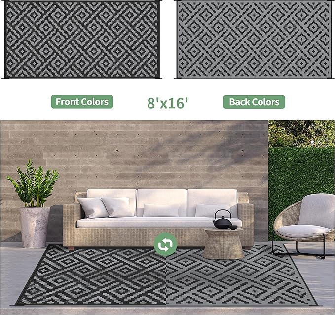 GENIMO Outdoor Rug for Patio Clearance, Reversible Plastic Straw Rugs for RV - Image 2