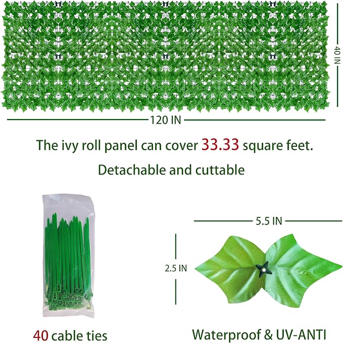 Artificial Ivy Privacy Fence Wall Screen, 40X120 in UV-Anti Faux Greenery - Image 2