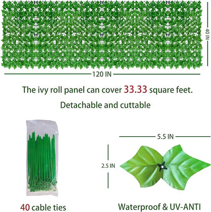 Artificial Ivy Privacy Fence Wall Screen, 40X120 in UV-Anti Faux Greenery - Image 2