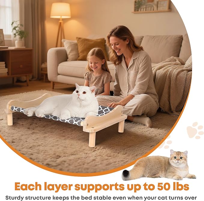 Elevated Wooden Cat Bed – 24"x15.7"x5.9" Breathable Hammock Pet Bed - Image 5