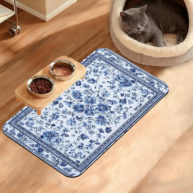 Blue Flower Dog Food Mat, Absorbent Pet Feeding Mat by Unknown