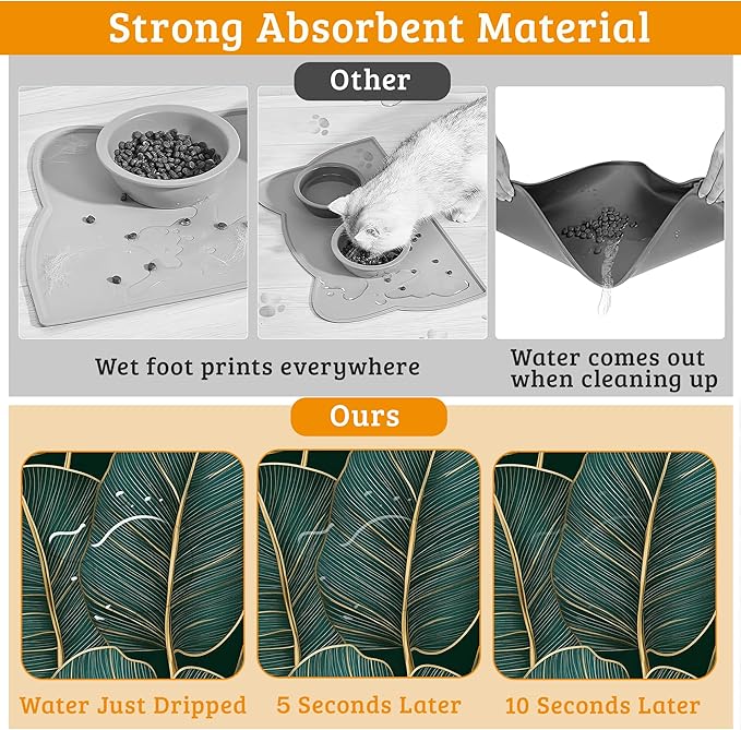 Tropical Palm Feeding Mat, Non-Slip Rubber Backing Mat, Cat Dog Accessories - Image 3
