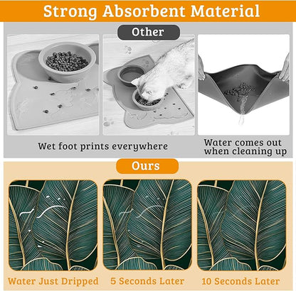 Tropical Palm Feeding Mat, Non-Slip Rubber Backing Mat, Cat Dog Accessories - Image 3