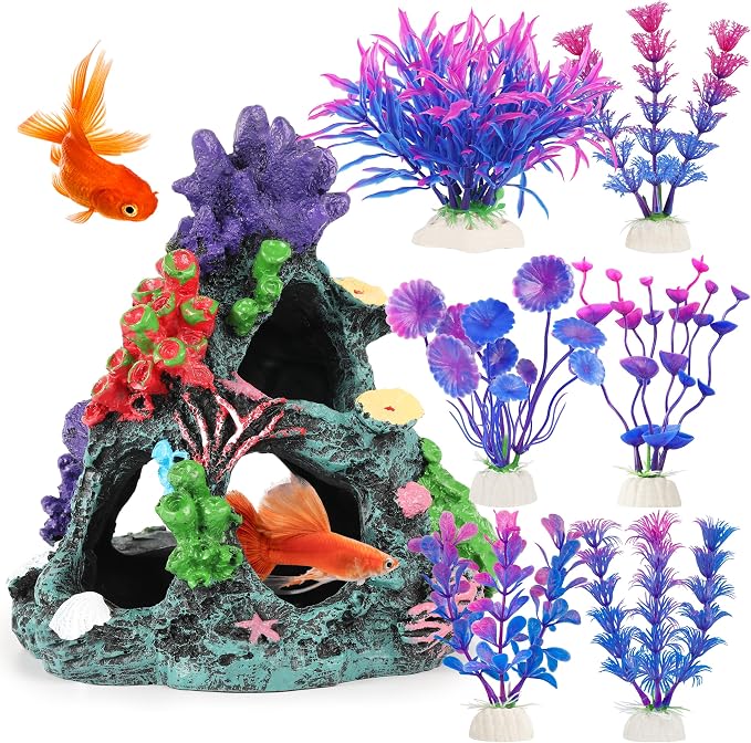 MyLifeUNIT Fish Tank Decorations, 7 Pieces Aquarium Plants Set by MyLifeUNIT