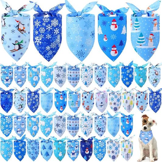 Abbylike 50 Pcs Winter Dog Bandanas Bulk Blue Snowflake Dog Bandanas by Abbylike