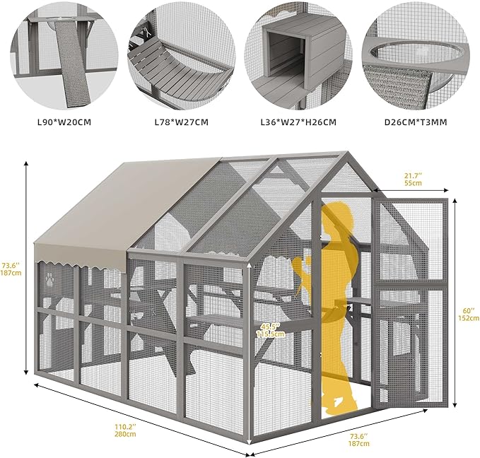 DWVO Extra Large Catio Outdoor Cat Enclosure, 110 inch Outside Cattery - Image 3