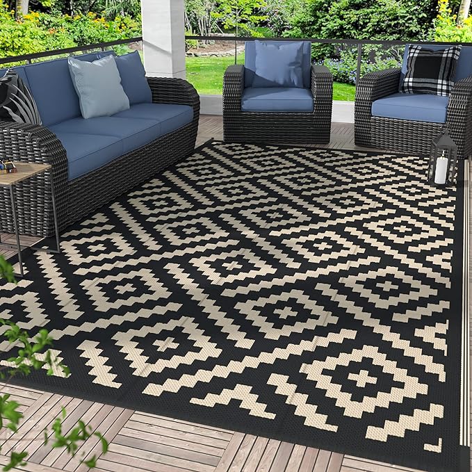GENIMO Outdoor Rugs 8x10 Waterproof, Reversible Mats, Area Plastic Straw Rug by GENIMO