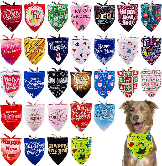 30 Pack Christmas Happy New Year Dog Bandanas Bulk 33 Inch Large Dog Bandanas by Bestwishforyou