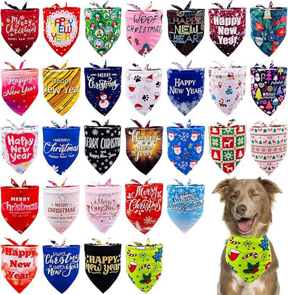 30 Pack Christmas Happy New Year Dog Bandanas Bulk 33 Inch Large Dog Bandanas by Bestwishforyou