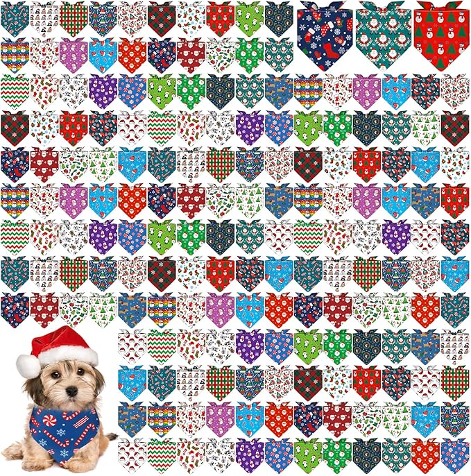 Aliceset 180 Pcs Christmas Dog Bandanas Bulk Christmas Bandanas by Aliceset