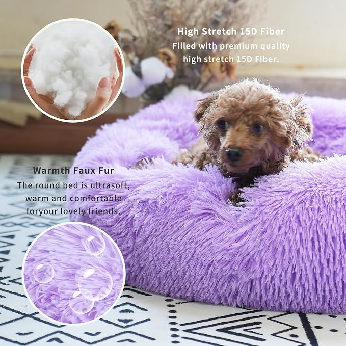 Calming Donut Dogs Beds for Small Dogs Washable, 19inch Fluffy Round Puppy Bed - Image 5
