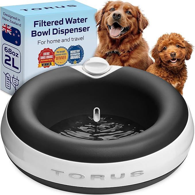 Filtered Portable Dog Water Dispenser, 2L / 68oz, Automatic Pet Water Dispenser by TORUSPET